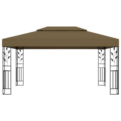 Gazebo with Double Roof&LED String Lights 3x4 m Taupe