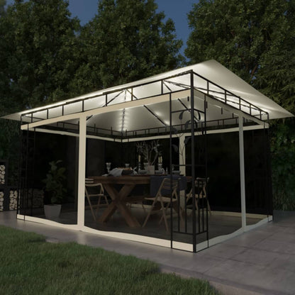 Gazebo with Mosquito Net&LED String Lights 4x3x2.73 m Cream
