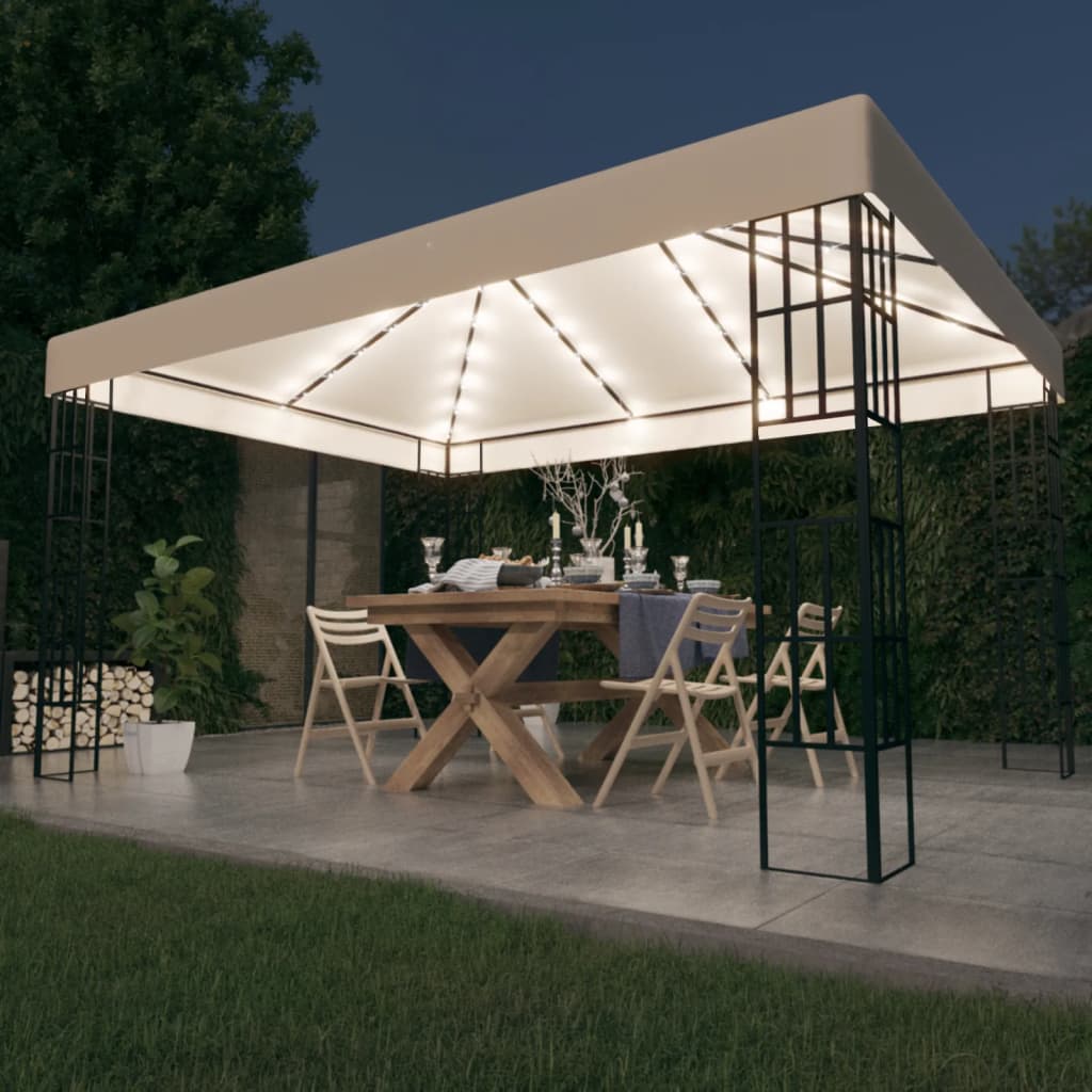 3070321 vidaXL Gazebo with LED String Lights 3x4 m Cream (47982+315536)