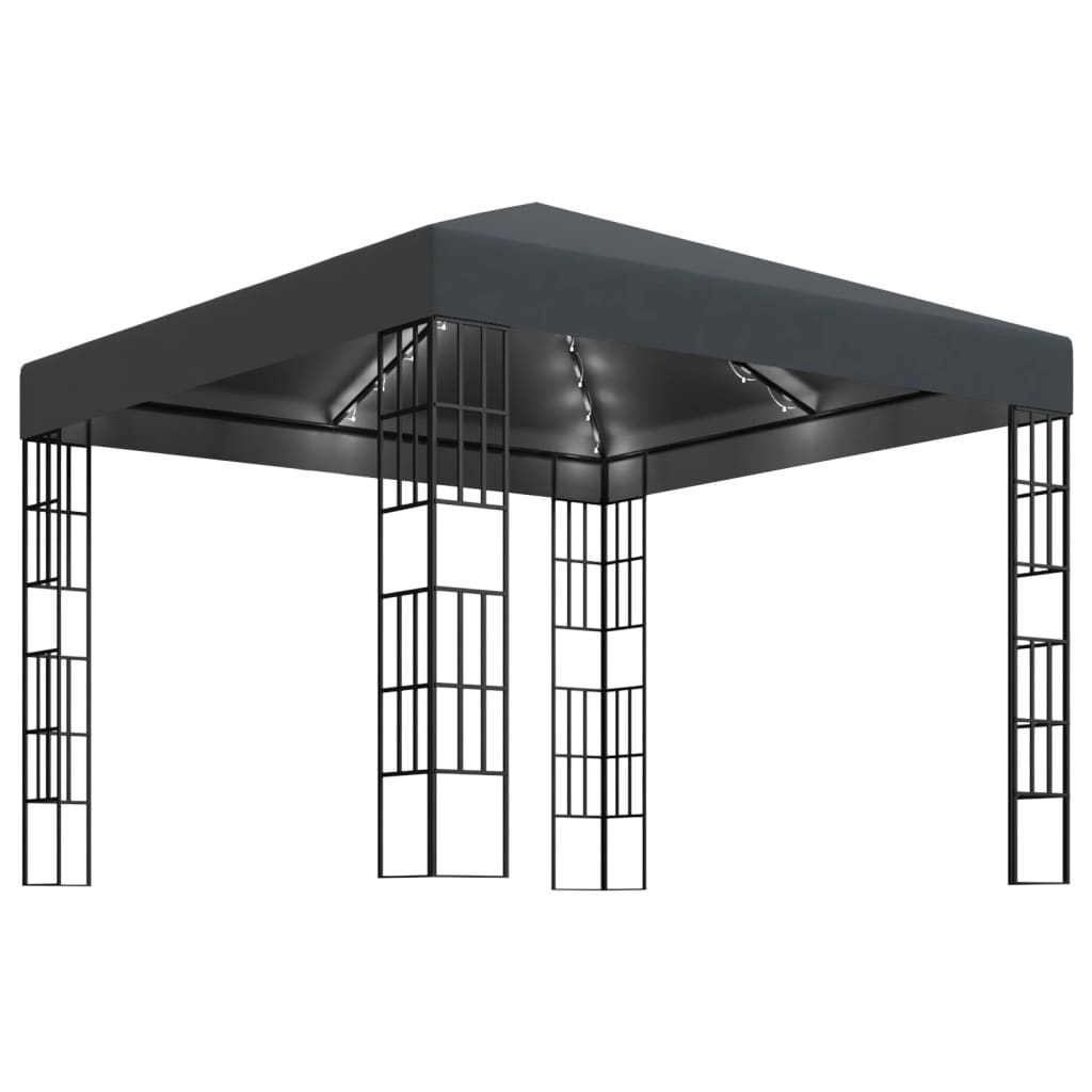 3070322 vidaXL Gazebo with LED String Lights 3x3 m Anthracite (47984+315536)
