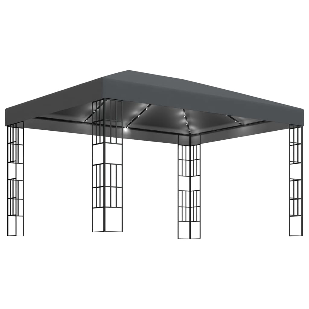 3070323 vidaXL Gazebo with LED String Lights 3x4 m Anthracite (47985+315536)
