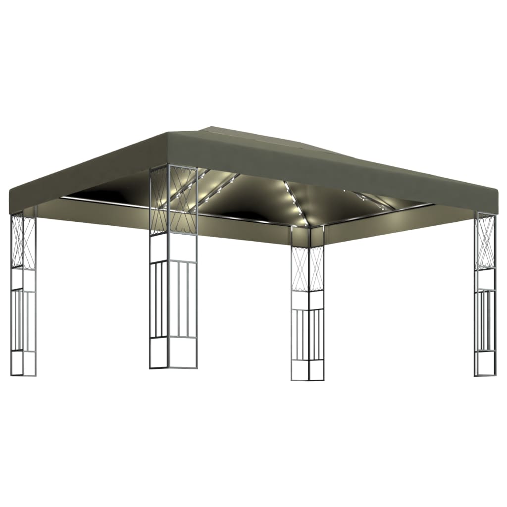 Gazebo with LED String Lights 3x4 m Taupe Fabric