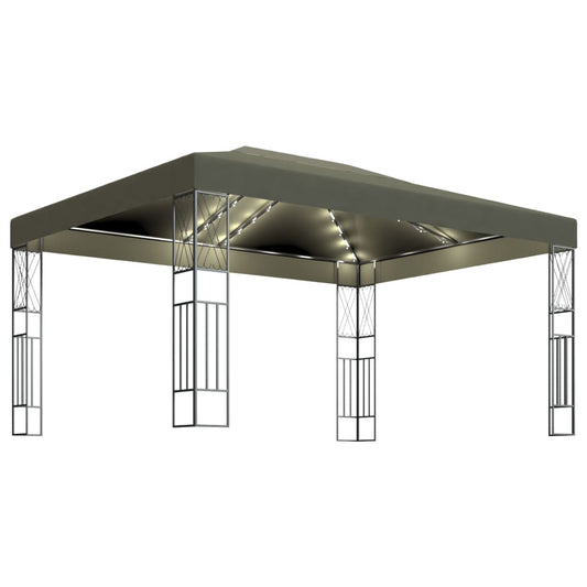 Gazebo with LED String Lights 3x4 m Taupe Fabric