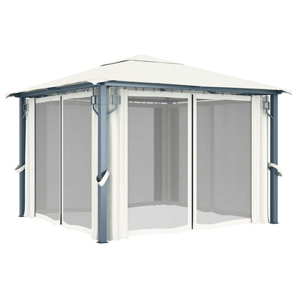 Gazebo with Curtain&LED String Lights 3x3 m Cream Aluminium