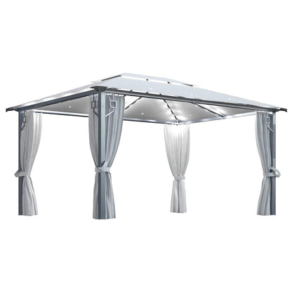 Gazebo with Curtain&LED String Lights 4x3 m Cream Aluminium
