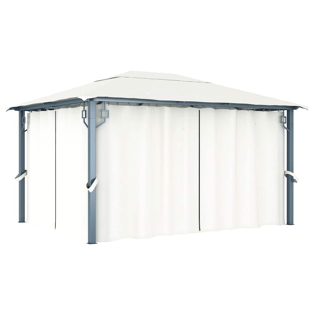 Gazebo with Curtain&LED String Lights 4x3 m Cream Aluminium