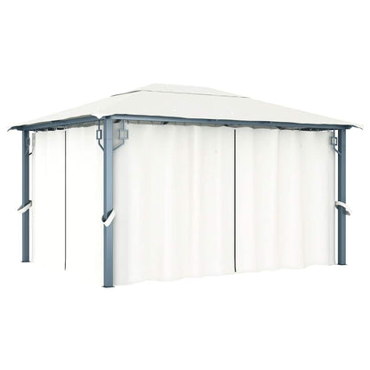 Gazebo with Curtain&LED String Lights 4x3 m Cream Aluminium