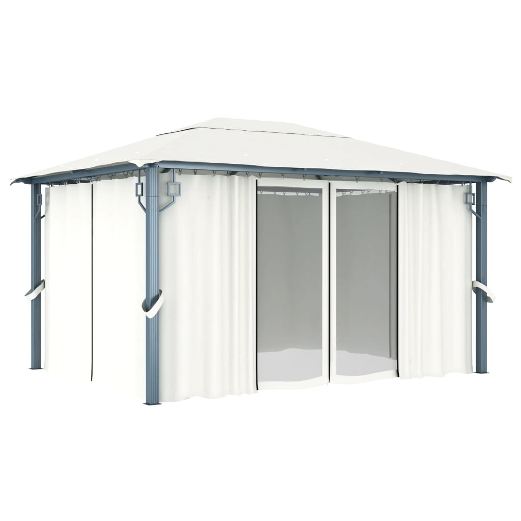 Gazebo with Curtain&LED String Lights 4x3 m Cream Aluminium