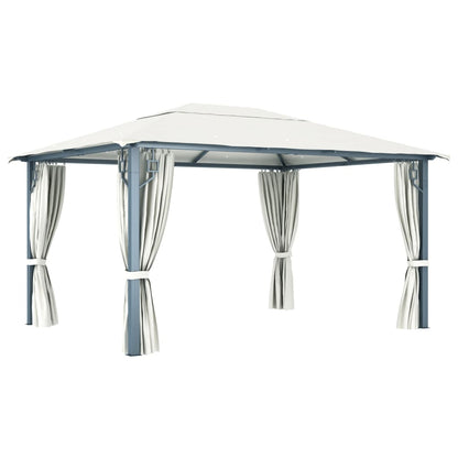 Gazebo with Curtain&LED String Lights 4x3 m Cream Aluminium