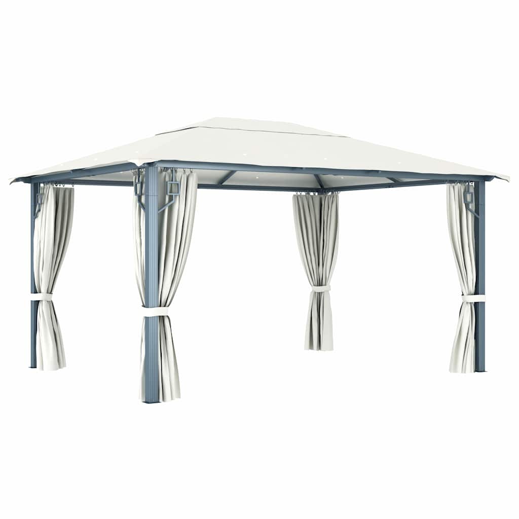 Gazebo with Curtain&LED String Lights 4x3 m Cream Aluminium