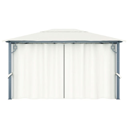 Gazebo with Curtain&LED String Lights 4x3 m Cream Aluminium