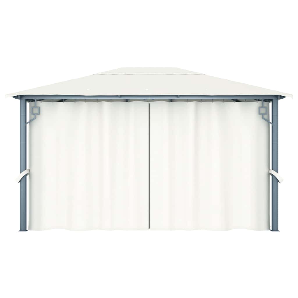 Gazebo with Curtain&LED String Lights 4x3 m Cream Aluminium