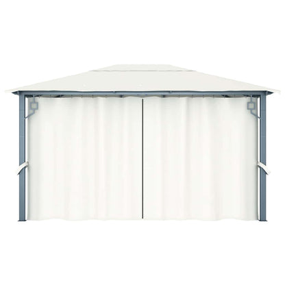 Gazebo with Curtain&LED String Lights 4x3 m Cream Aluminium