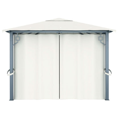 Gazebo with Curtain&LED String Lights 4x3 m Cream Aluminium