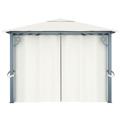Gazebo with Curtain&LED String Lights 4x3 m Cream Aluminium