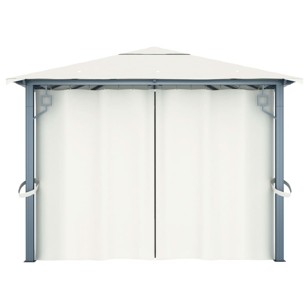 Gazebo with Curtain&LED String Lights 4x3 m Cream Aluminium