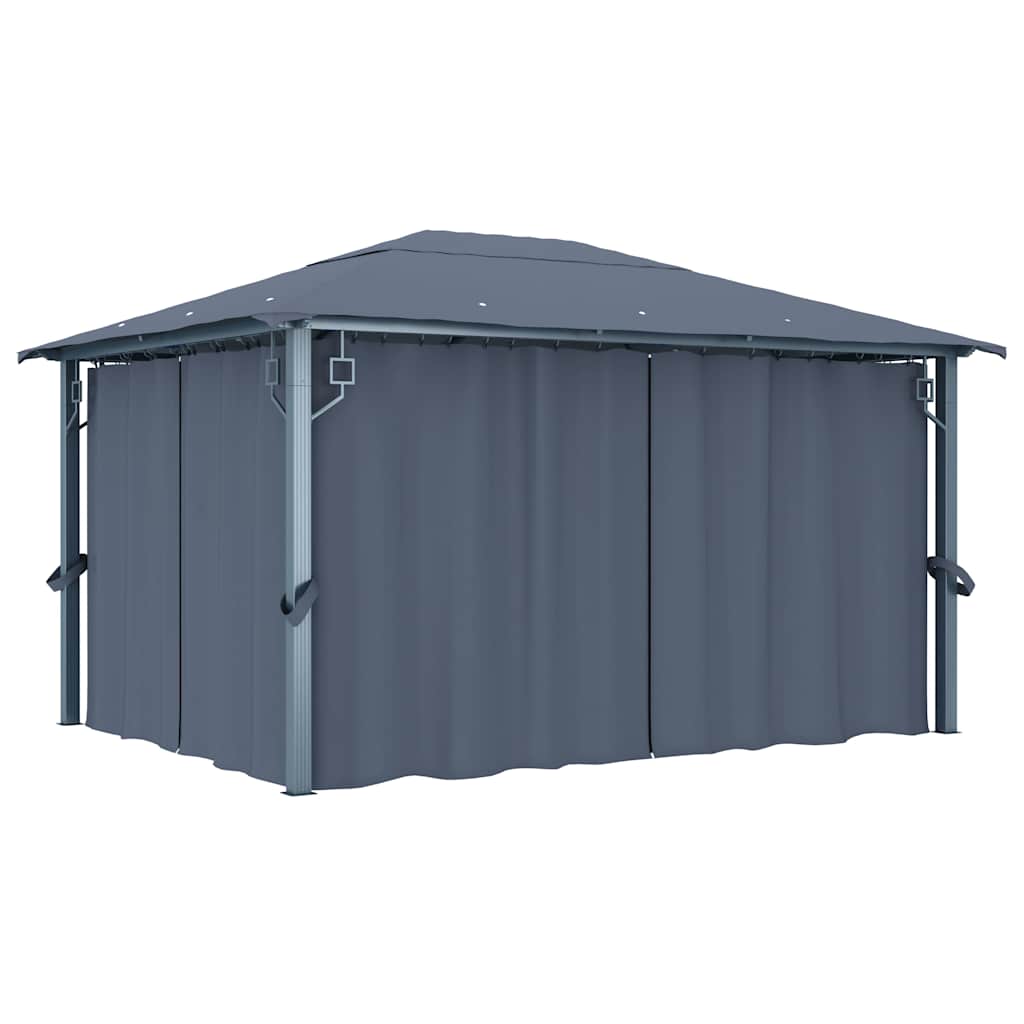 Gazebo with Curtain&LED String Lights 4x3m Anthracite Aluminium