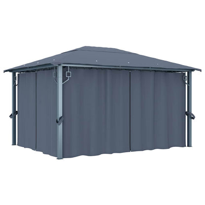 Gazebo with Curtain&LED String Lights 4x3m Anthracite Aluminium
