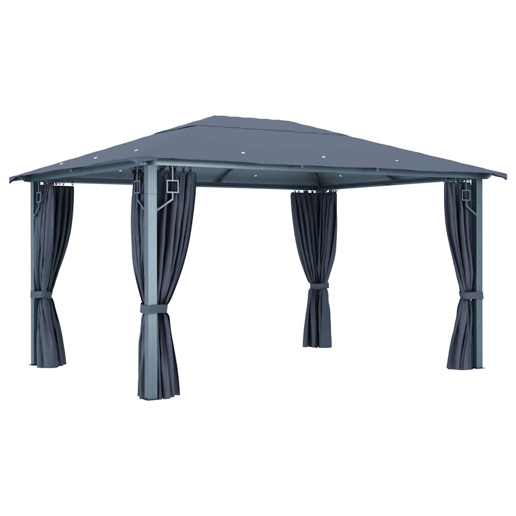 Gazebo with Curtain&LED String Lights 4x3m Anthracite Aluminium