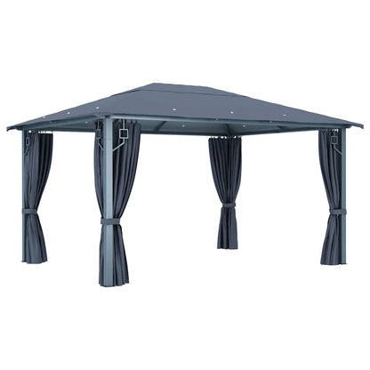 Gazebo with Curtain&LED String Lights 4x3m Anthracite Aluminium
