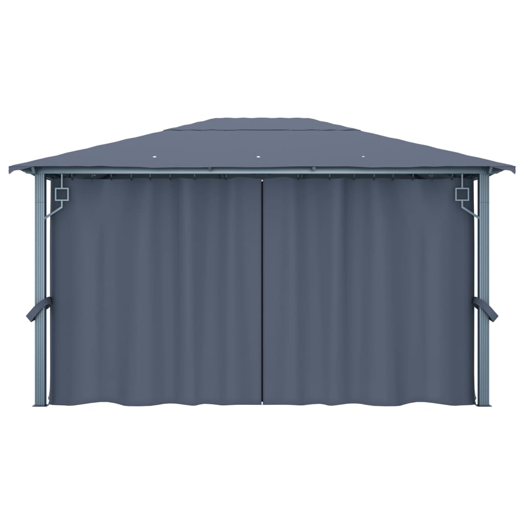 Gazebo with Curtain&LED String Lights 4x3 m Anthracite Aluminium
