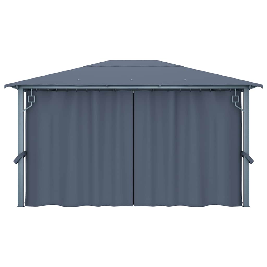 Gazebo with Curtain&LED String Lights 4x3m Anthracite Aluminium