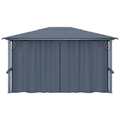 Gazebo with Curtain&LED String Lights 4x3m Anthracite Aluminium