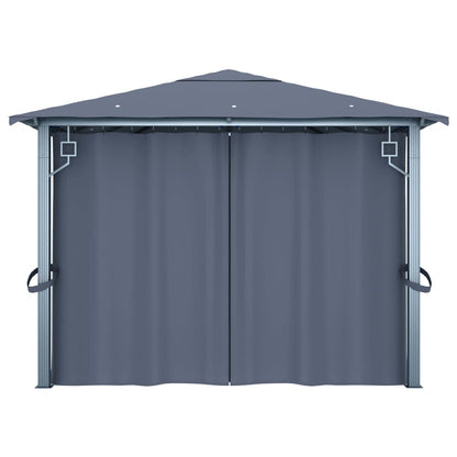 Gazebo with Curtain&LED String Lights 4x3 m Anthracite Aluminium