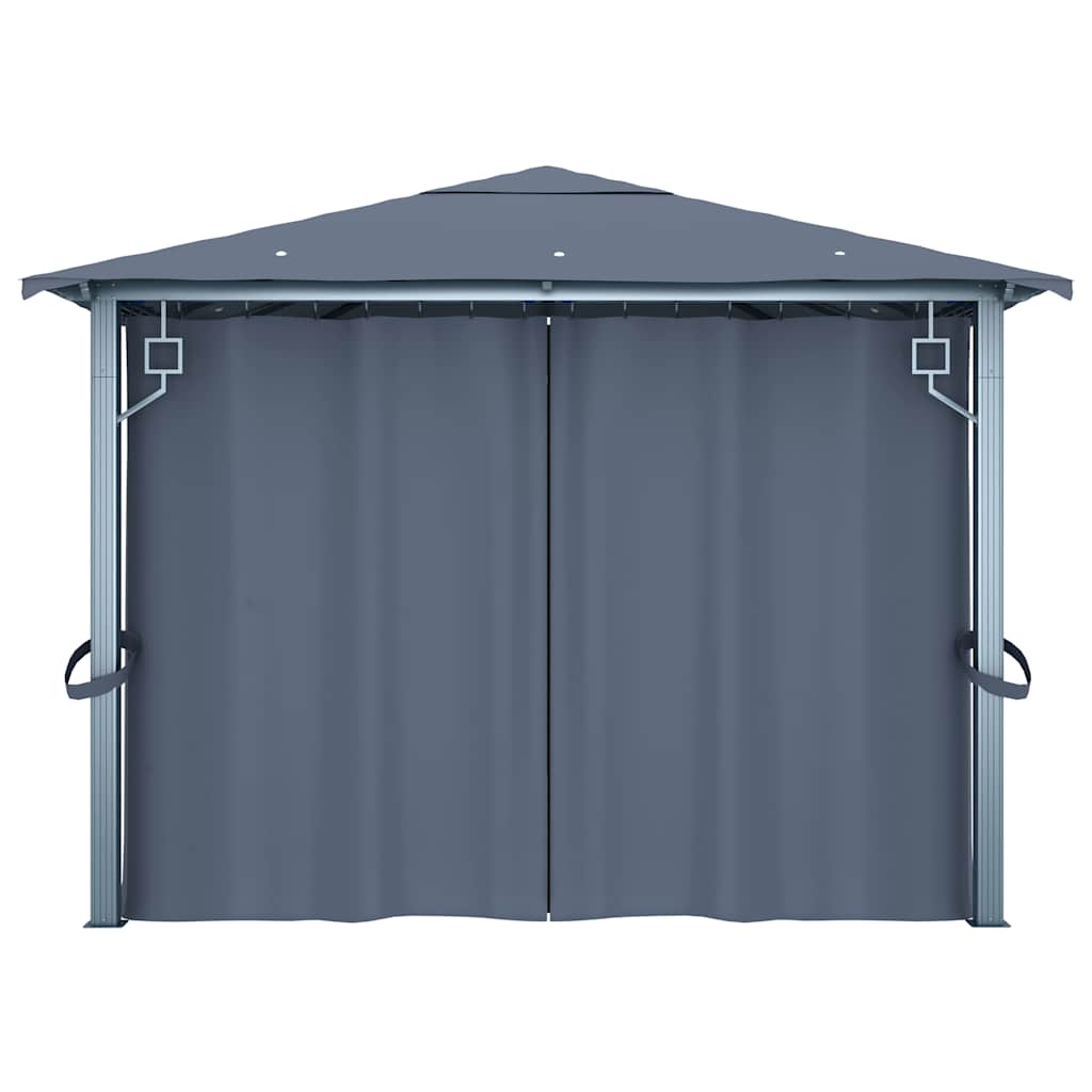 Gazebo with Curtain&LED String Lights 4x3m Anthracite Aluminium
