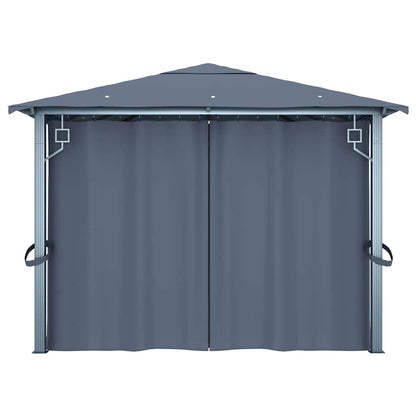 Gazebo with Curtain&LED String Lights 4x3m Anthracite Aluminium