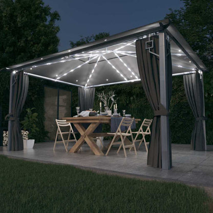 Gazebo with Curtain&LED String Lights 4x3m Anthracite Aluminium