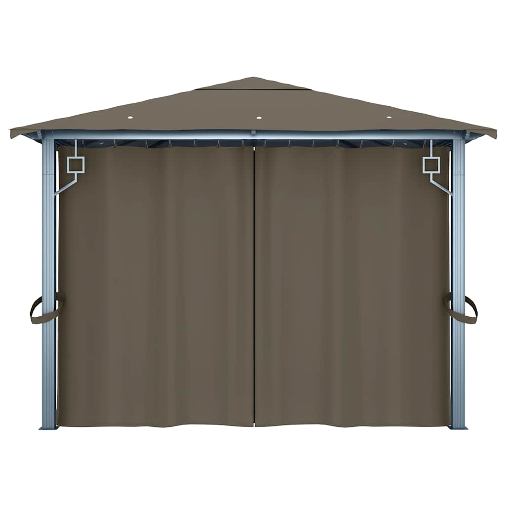 Gazebo with Curtain&LED String Lights 4x3 m Taupe Aluminium