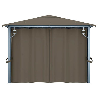 Gazebo with Curtain&LED String Lights 4x3 m Taupe Aluminium