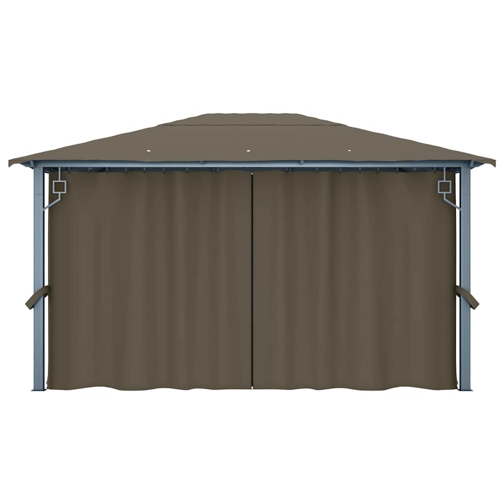 Gazebo with Curtain&LED String Lights 4x3 m Taupe Aluminium