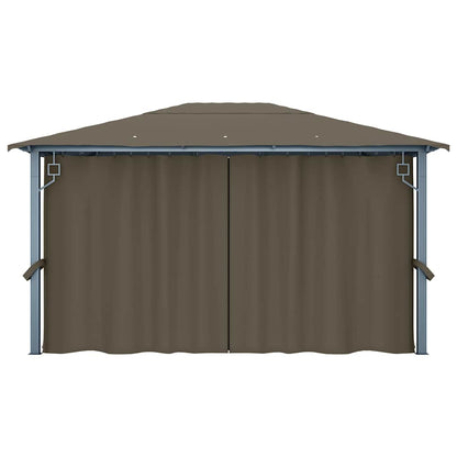 Gazebo with Curtain&LED String Lights 4x3 m Taupe Aluminium