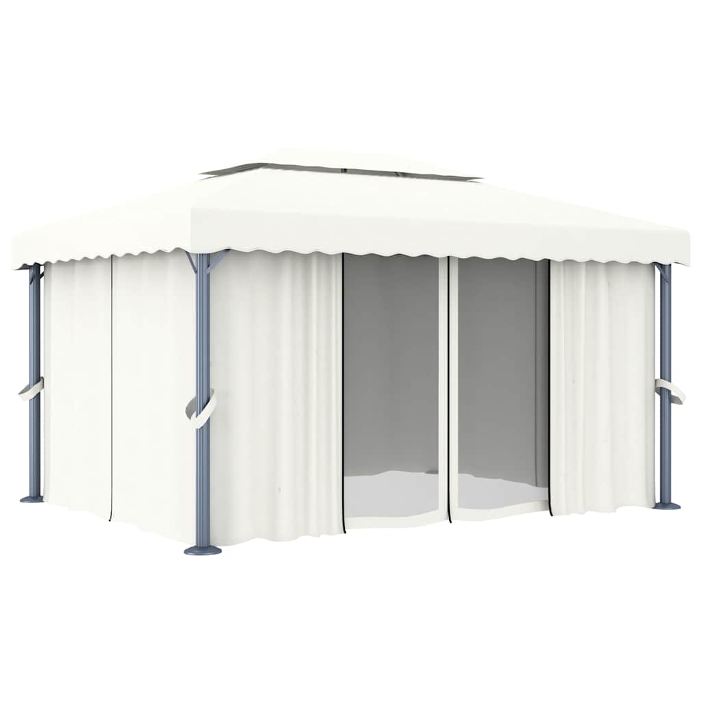 Gazebo with Curtain&LED String Lights 4x3 m Cream White