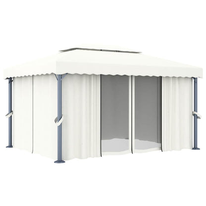 Gazebo with Curtain&LED String Lights 4x3 m Cream White