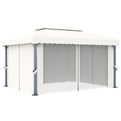 Gazebo with Curtain&LED String Lights 4x3 m Cream White