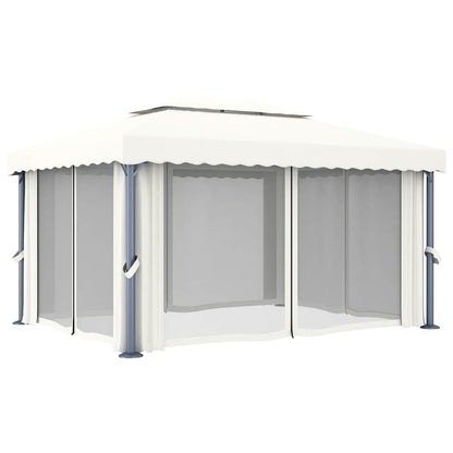 Gazebo with Curtain&LED String Lights 4x3 m Cream White