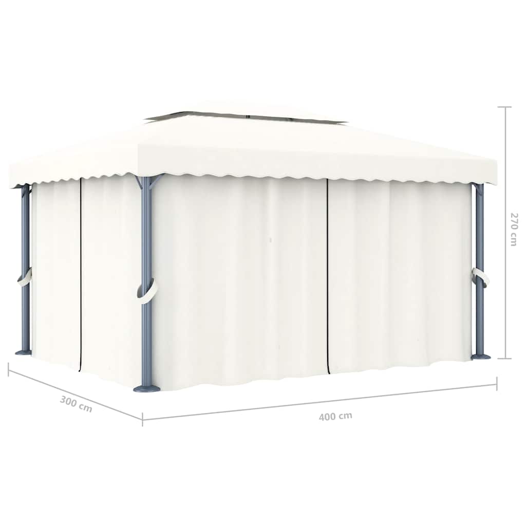 Gazebo with Curtain&LED String Lights 4x3 m Cream White
