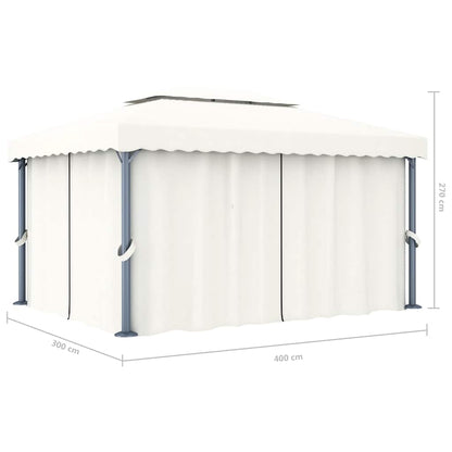 Gazebo with Curtain&LED String Lights 4x3 m Cream White