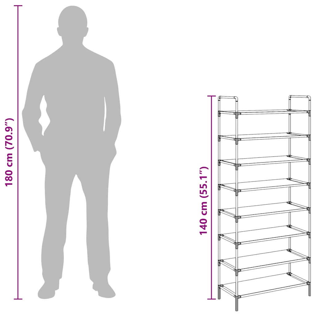 Shoe Rack with 8 Shelves Metal and Non-woven Fabric Silver