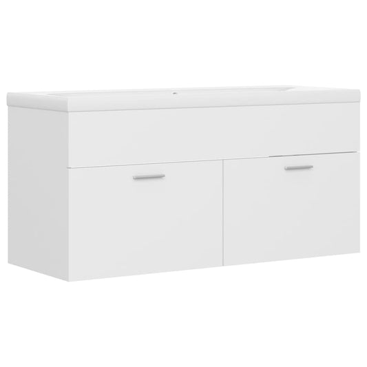 Sink Cabinet with Built-in Basin White Engineered Wood