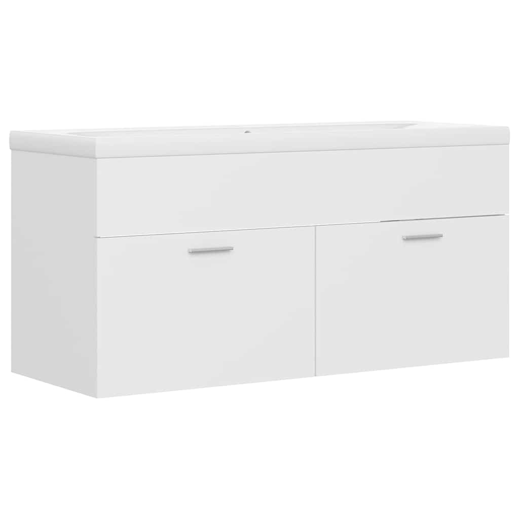 Sink Cabinet with Built-in Basin White Engineered Wood