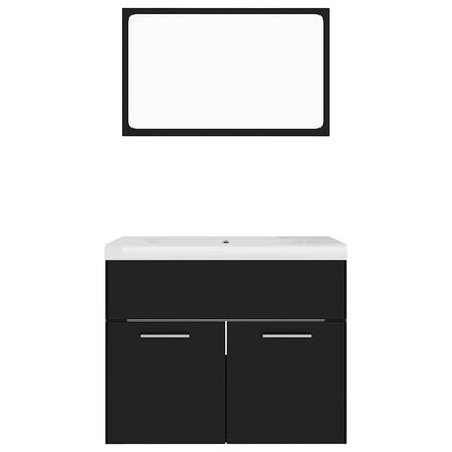 Bathroom Furniture Set Black Engineered Wood