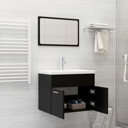 Bathroom Furniture Set | Black and White | Engineered Wood and Ceramic