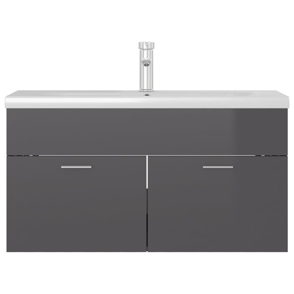 Sink Cabinet with Built-in Basin High Gloss Grey Engineered Wood