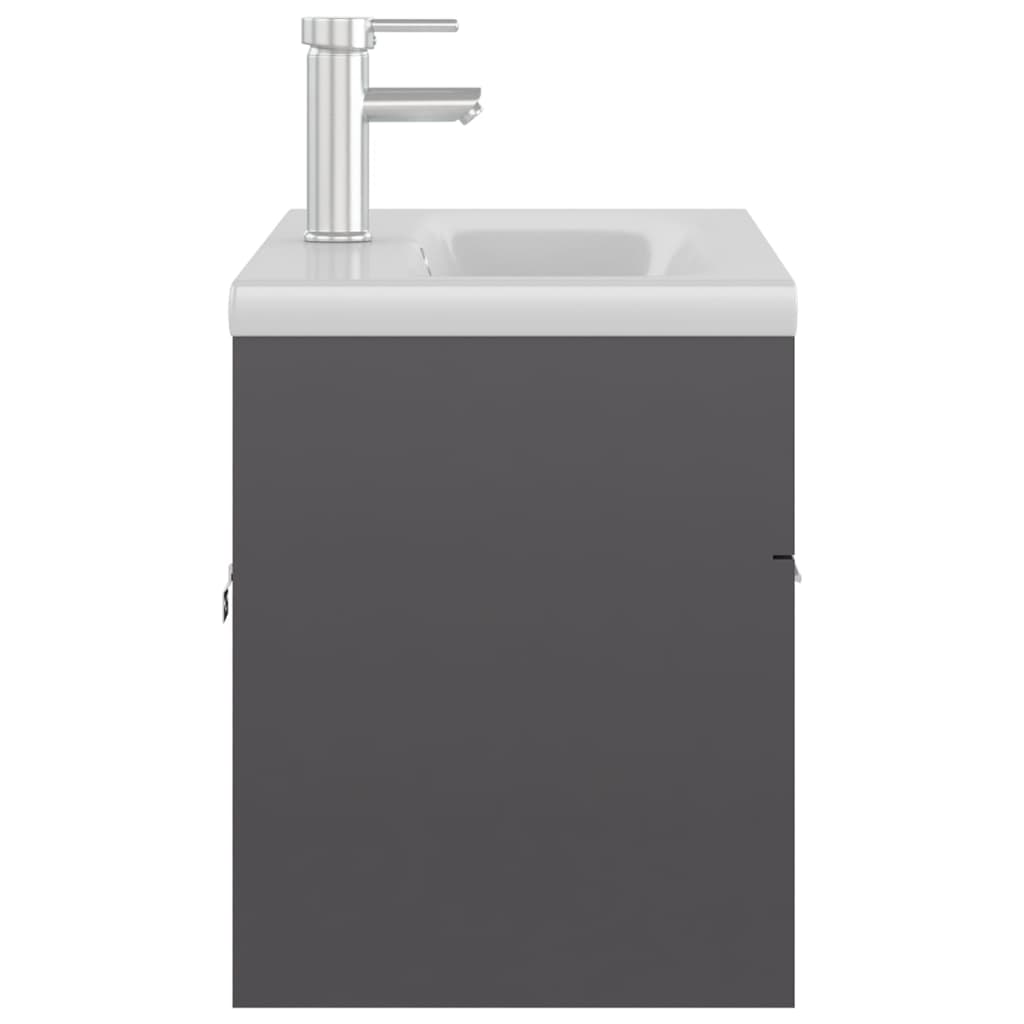Sink Cabinet with Built-in Basin High Gloss Grey Engineered Wood