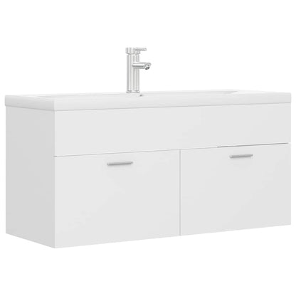 Sink Cabinet with Built-in Basin White Engineered Wood