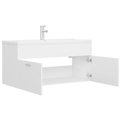 Sink Cabinet with Built-in Basin White Engineered Wood